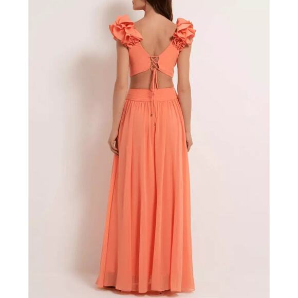 PATBO ORANGE FLUTTER SLEEVE RUFFLE MAXI PARTY DRESS size 2 / 34 - Picture 2 of 16